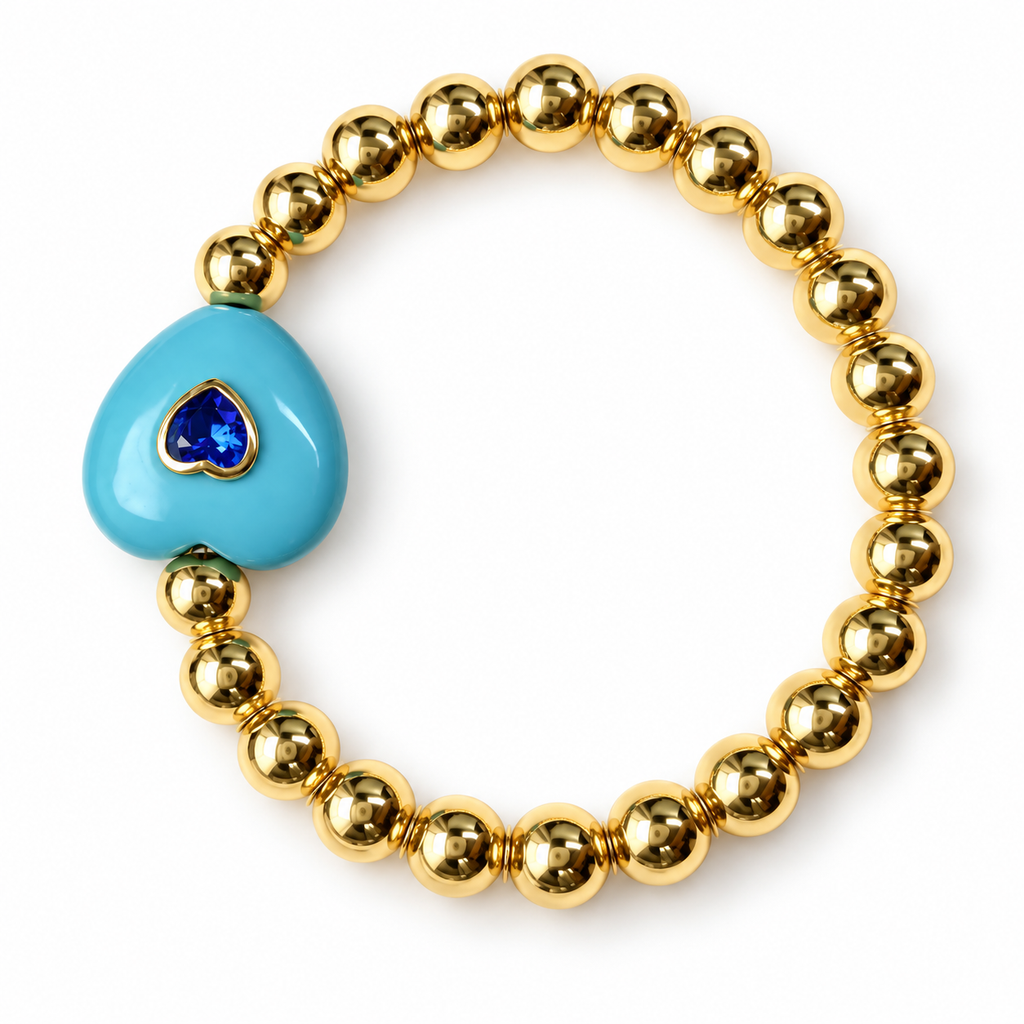 Turquoise Heart & Gold Beaded Bracelet