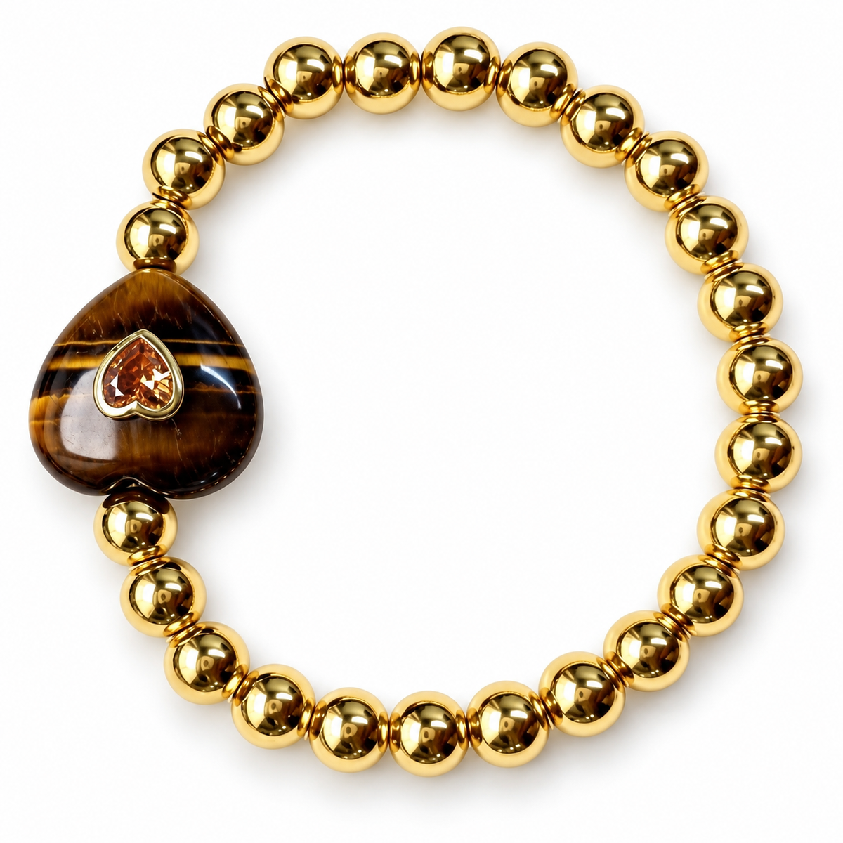 Tiger’s Eye Heart & Gold Beaded Bracelet