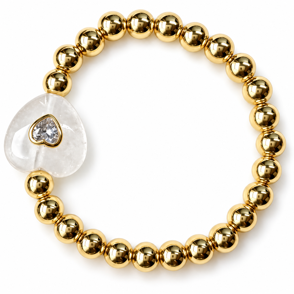Quartz Heart & Gold Beaded Bracelet