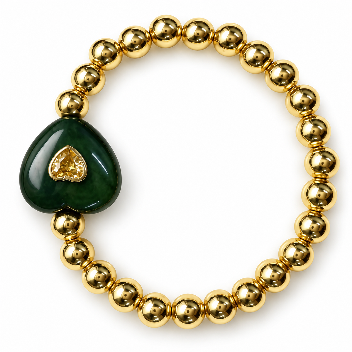Agate Heart & Gold Beaded Bracelet