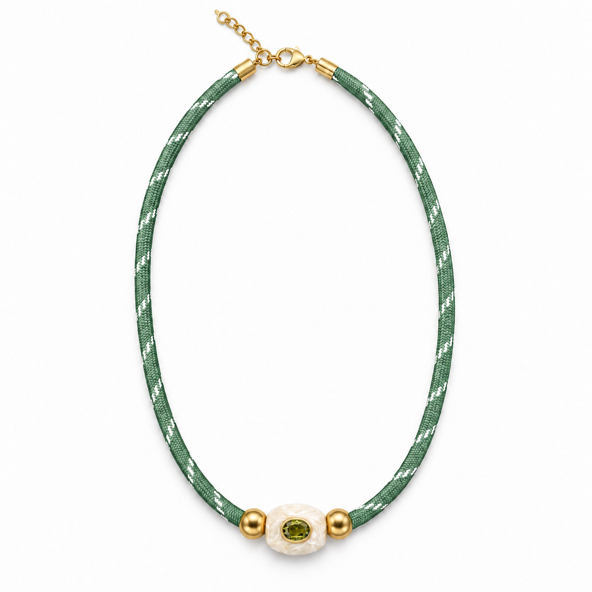 Sage Paracord Olive Crystal Necklace