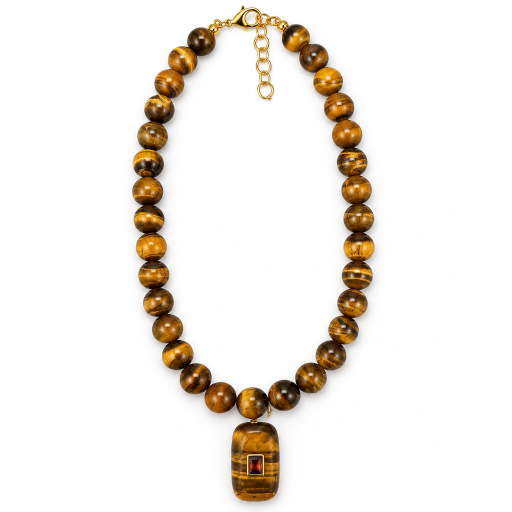 Tiger Eye Beaded Pendant Necklace
