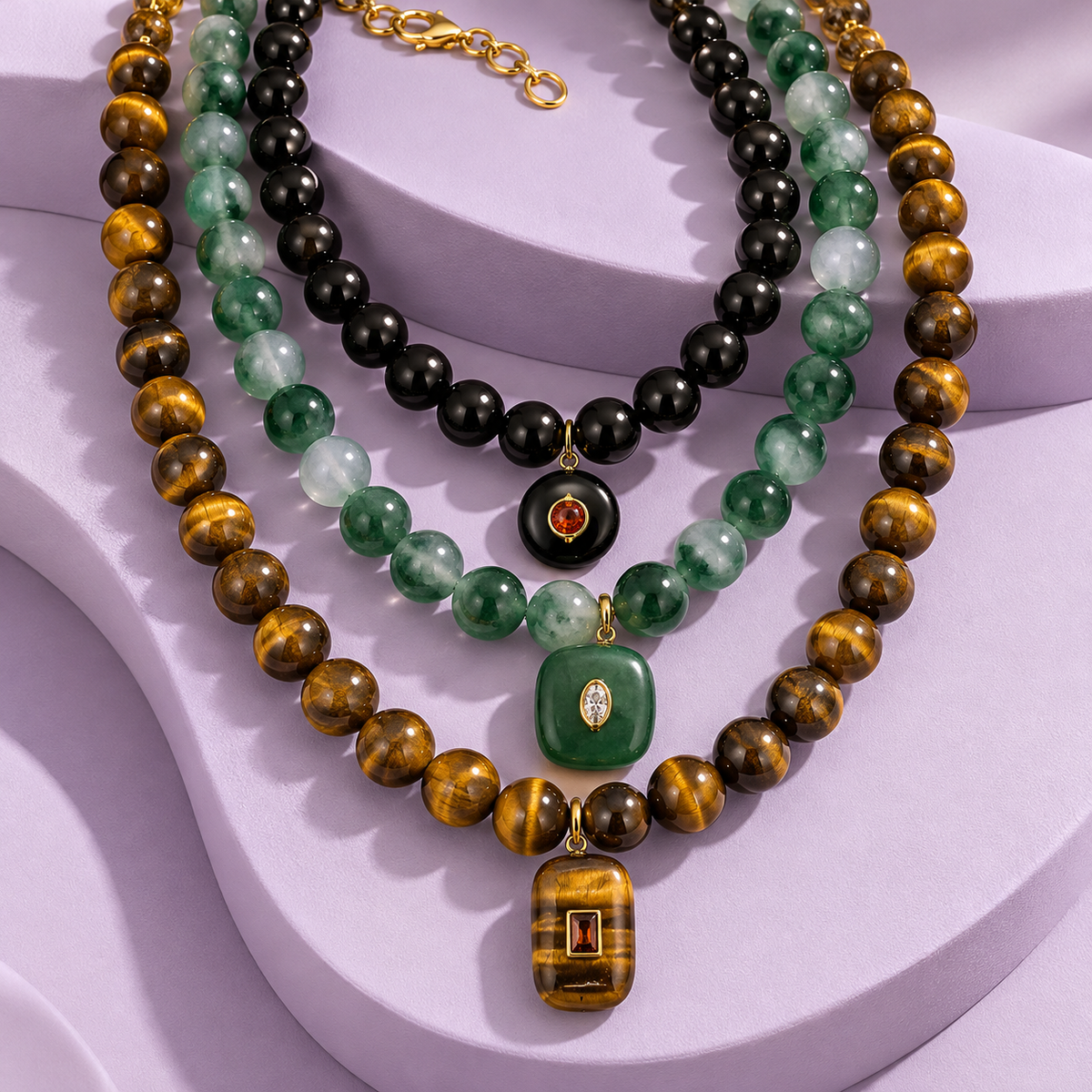 Tiger Eye Beaded Pendant Necklace