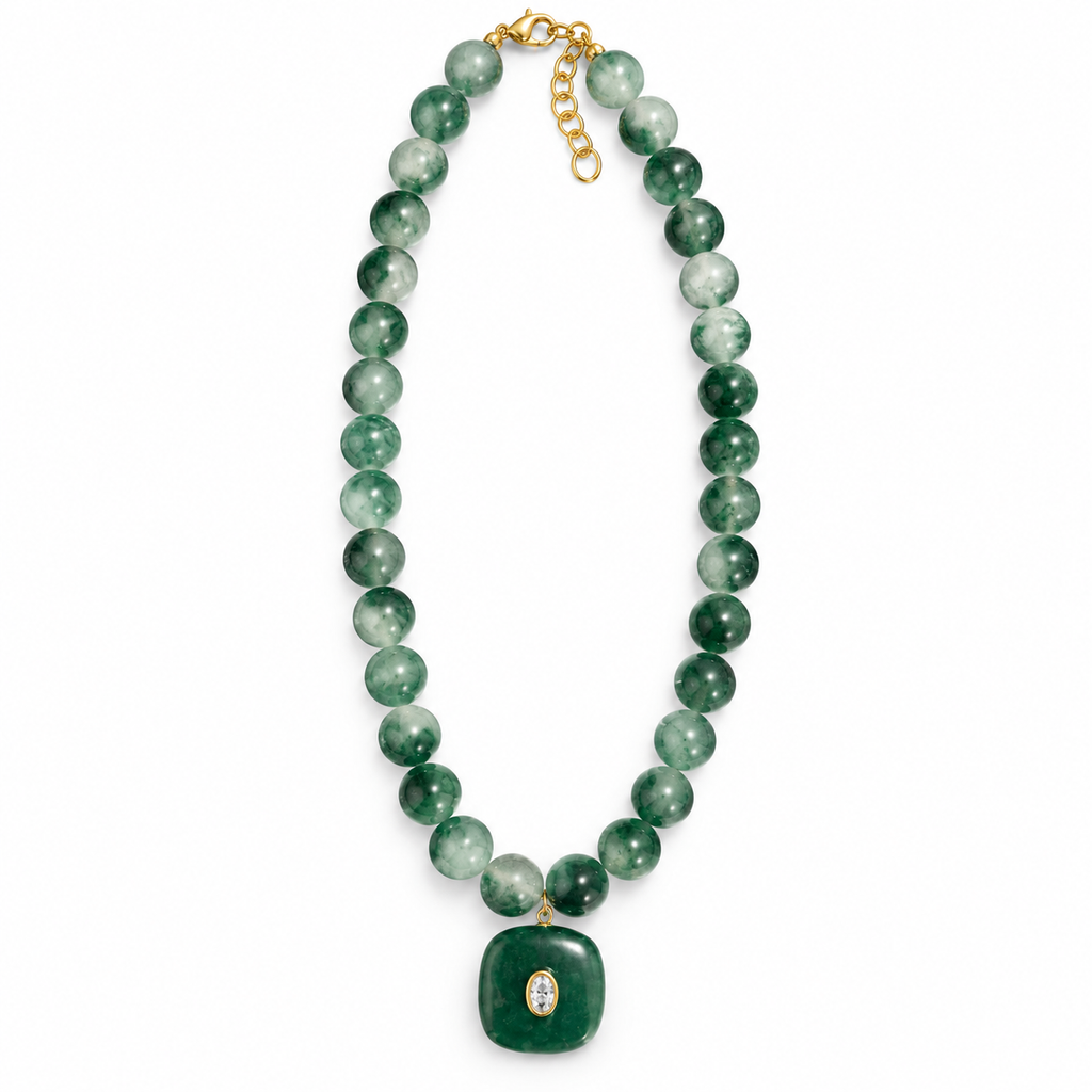 Green Beaded Pendant Necklace