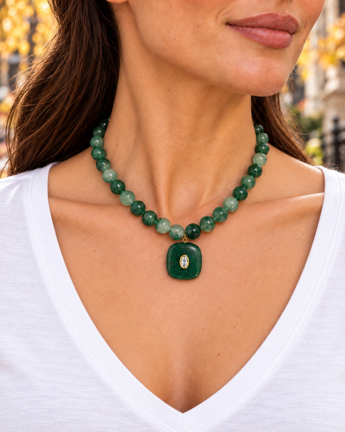 Green Beaded Pendant Necklace
