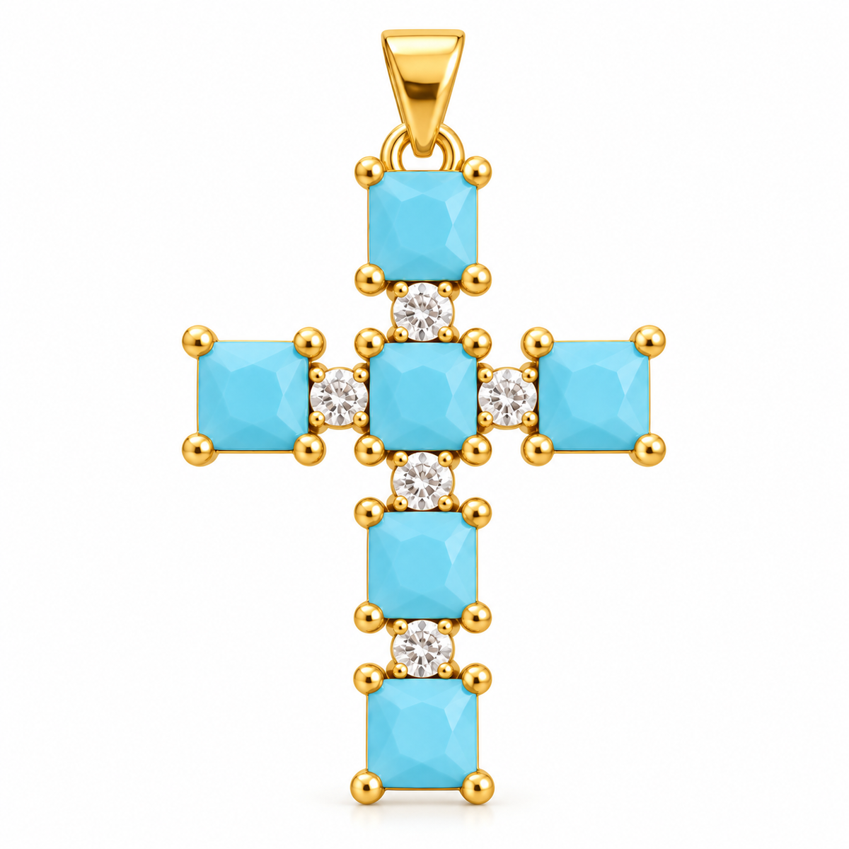 Turquoise & Crystal Cross Pendant