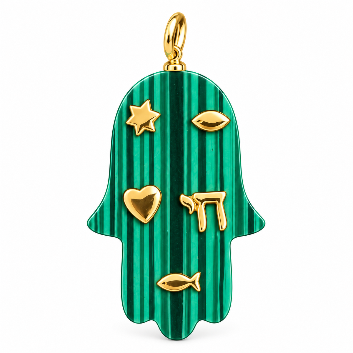 Green Malachite-Style Hamsa Pendant