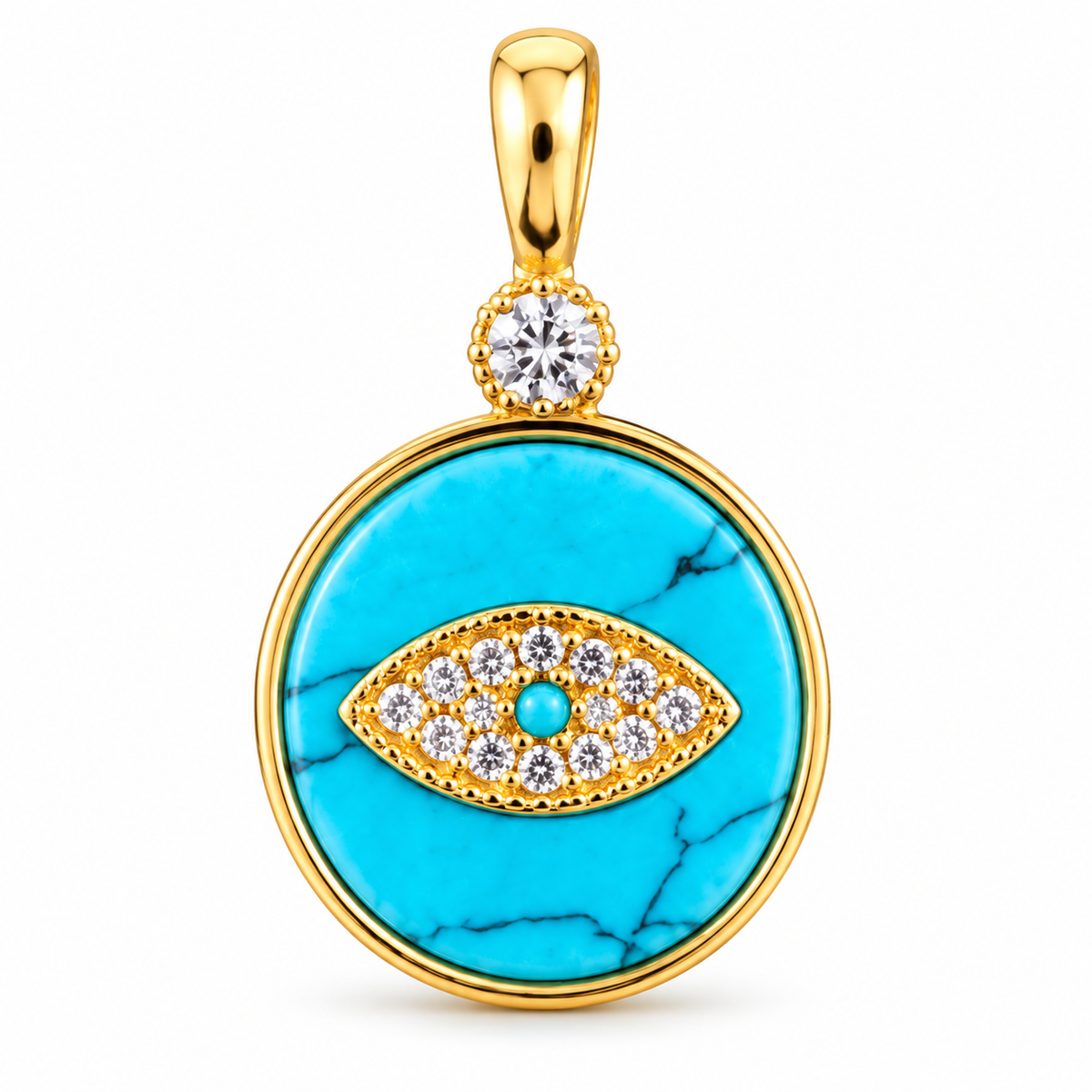 Turquoise & Crystal Evil Eye Pendant