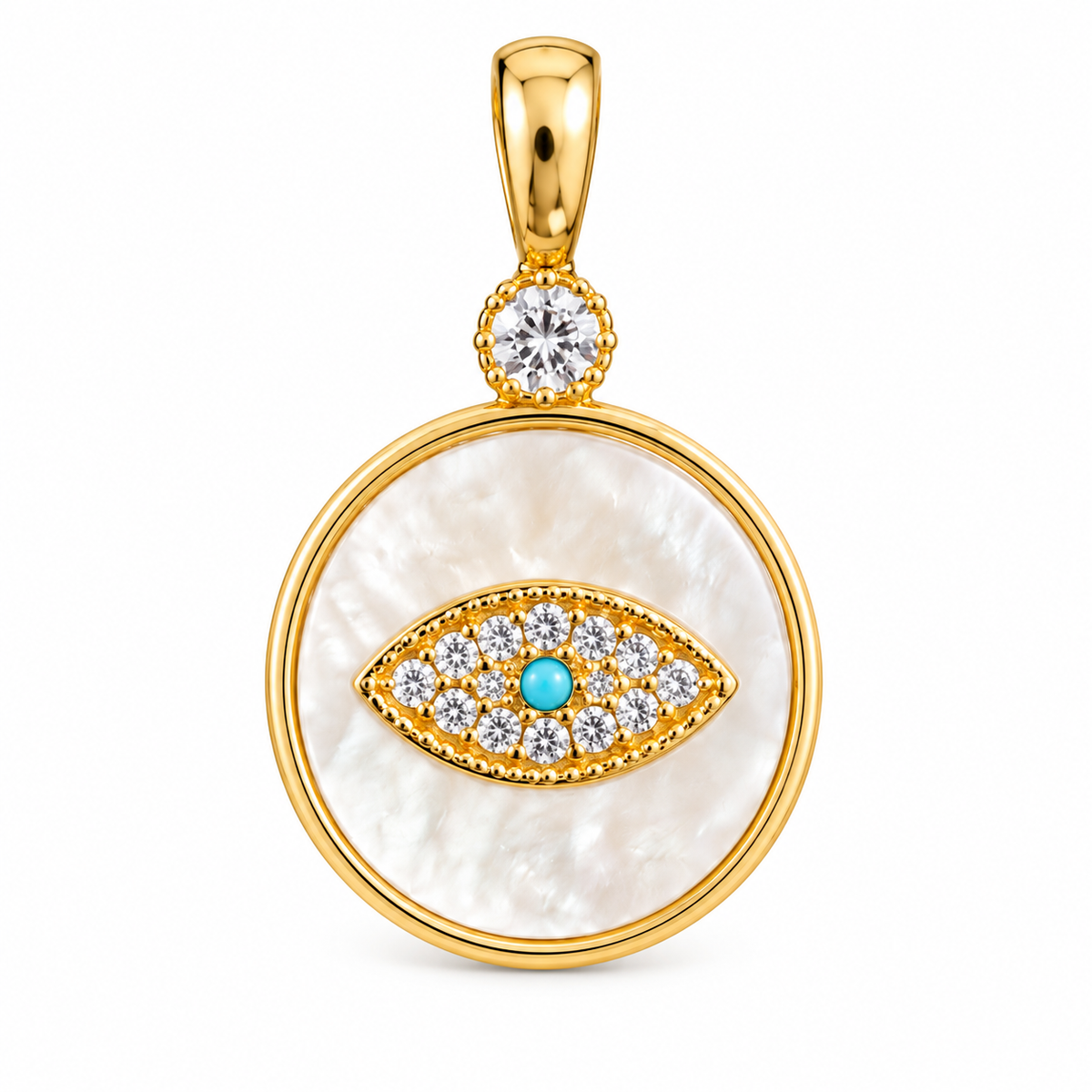 Mother of Pearl & Crystal Evil Eye Pendant