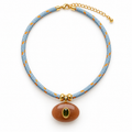 Caramel & Olive Crystal Blue Paracord Necklace