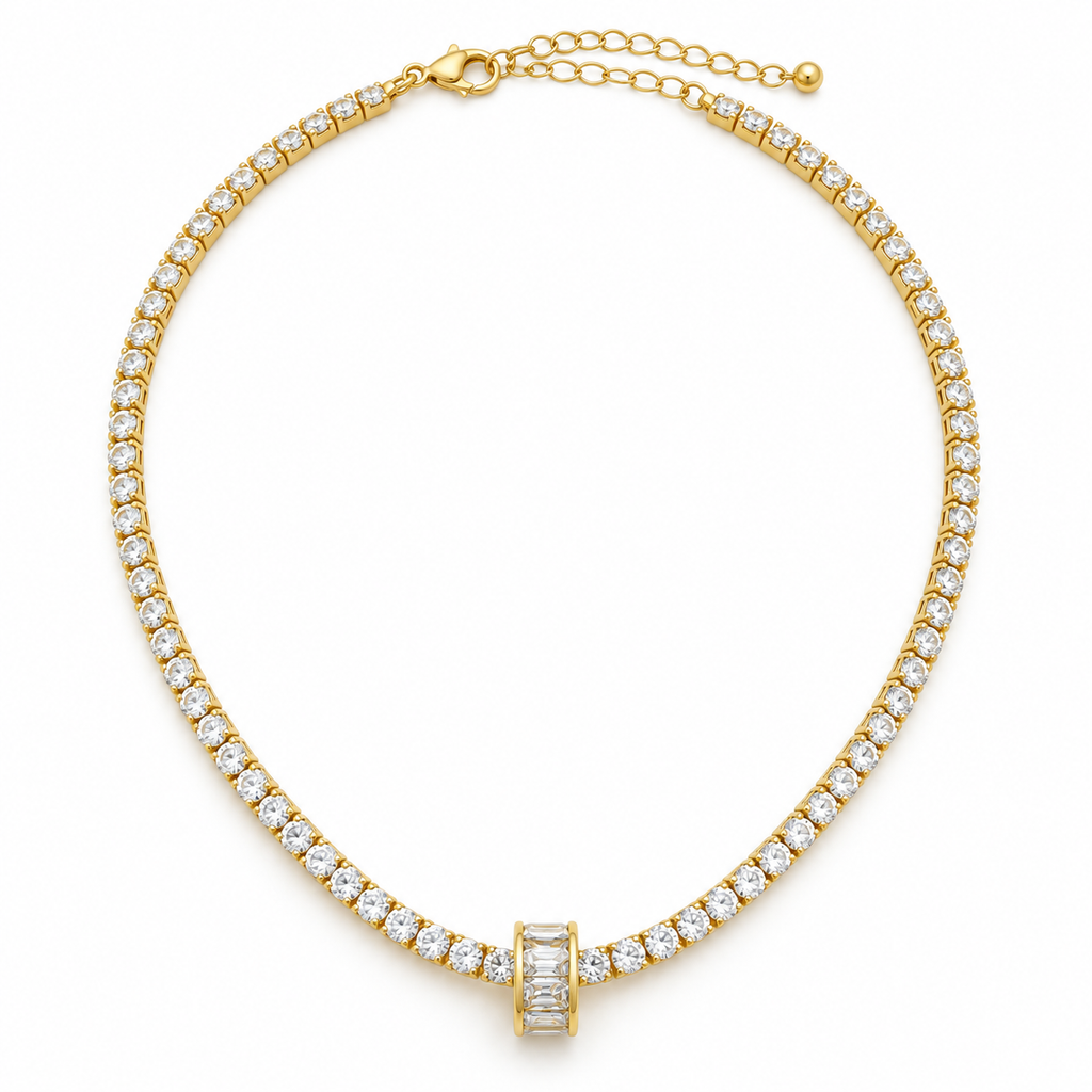 Baguette Barrel CZ Tennis Necklace