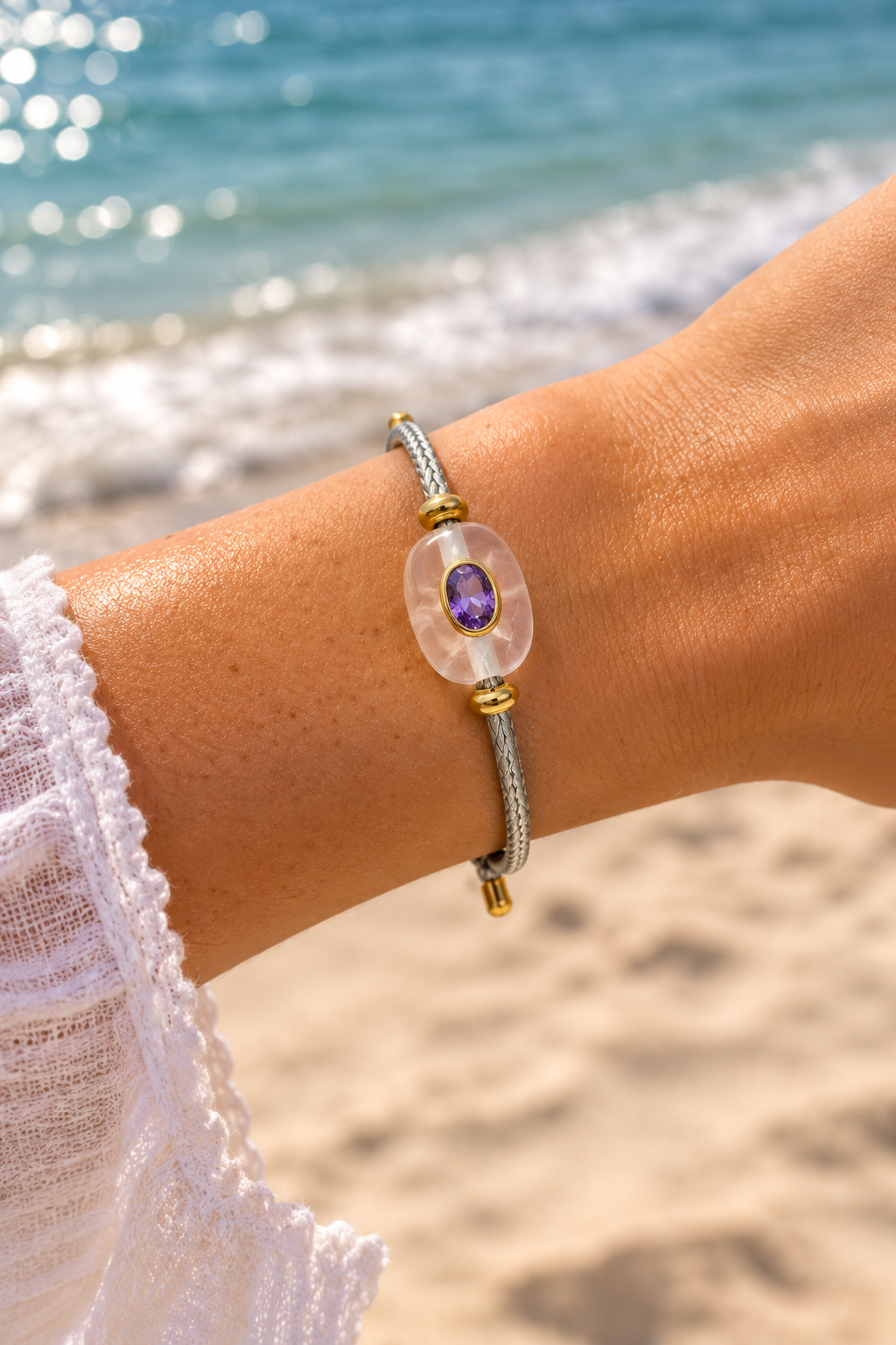 Clear Quartz & Purple Gemstone Bracelet