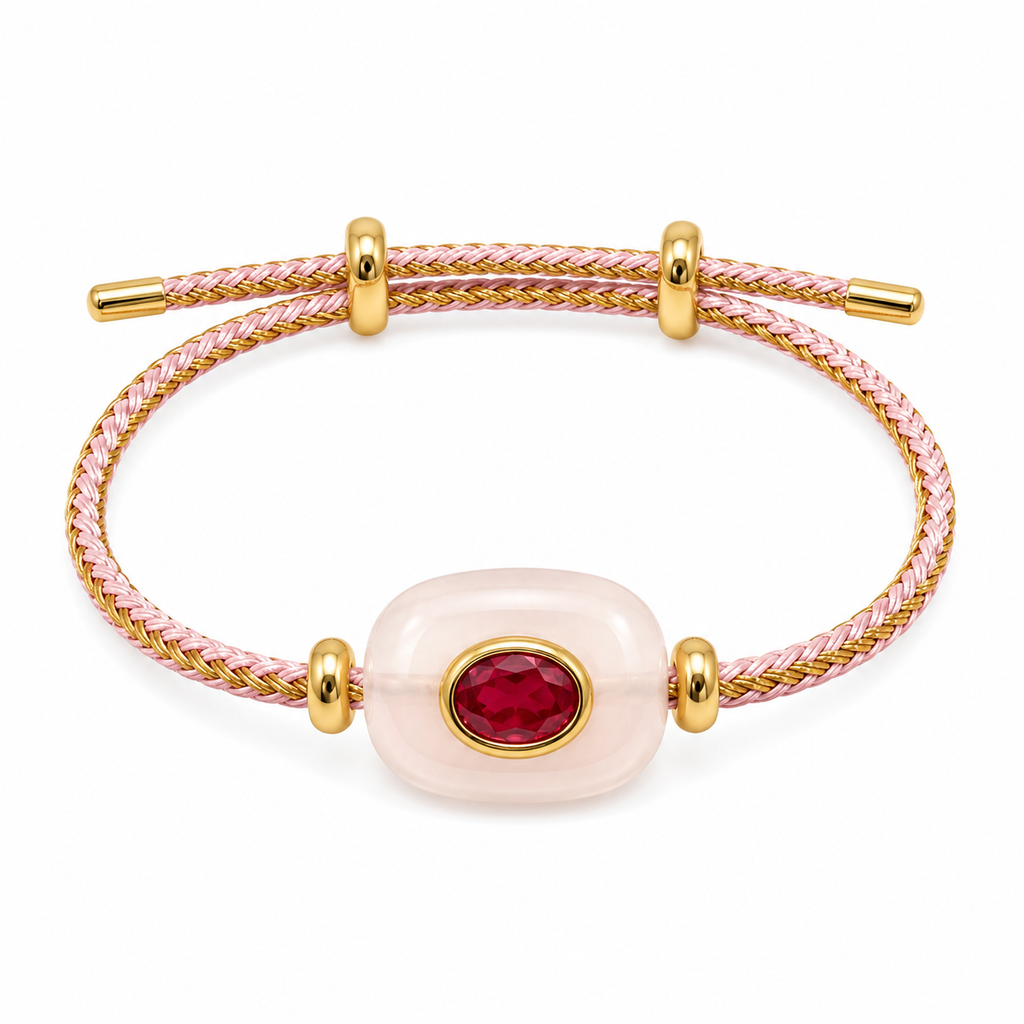 Rose Quartz & Ruby Gemstone Bracelet