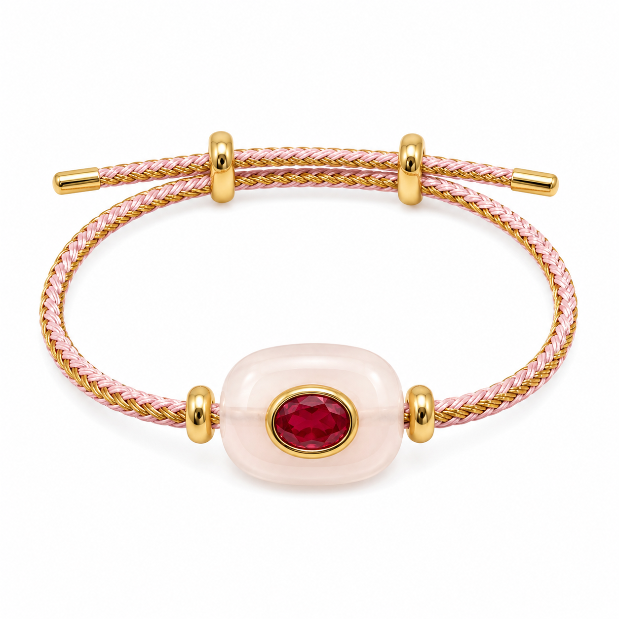 Rose Quartz & Ruby Gemstone Bracelet