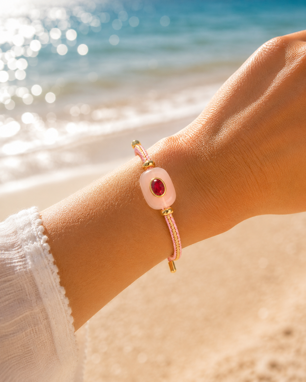 Rose Quartz & Ruby Gemstone Bracelet