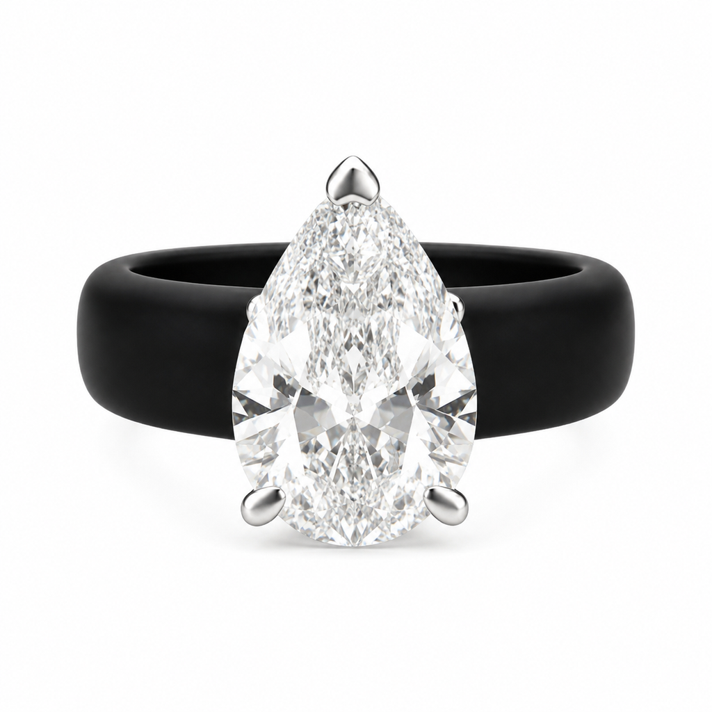Pear CZ Black Silicone Ring