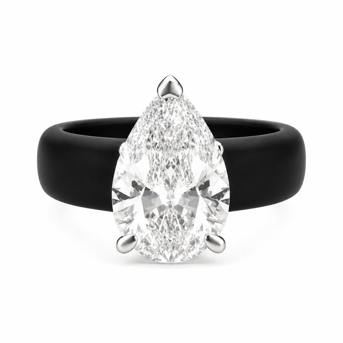 Pear CZ Black Silicone Ring