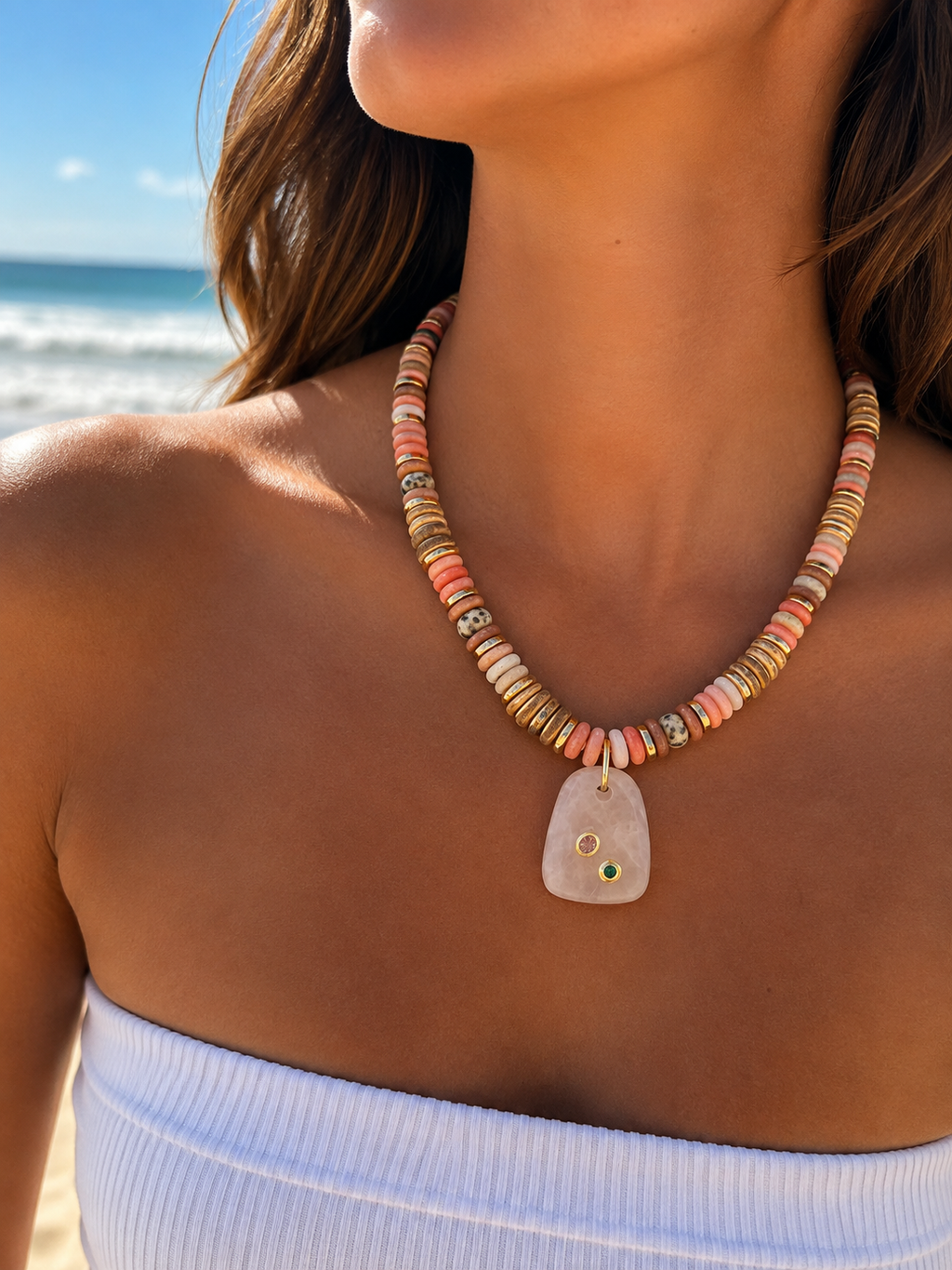 Rose Quartz Mixed Gemstone Pendant Necklace