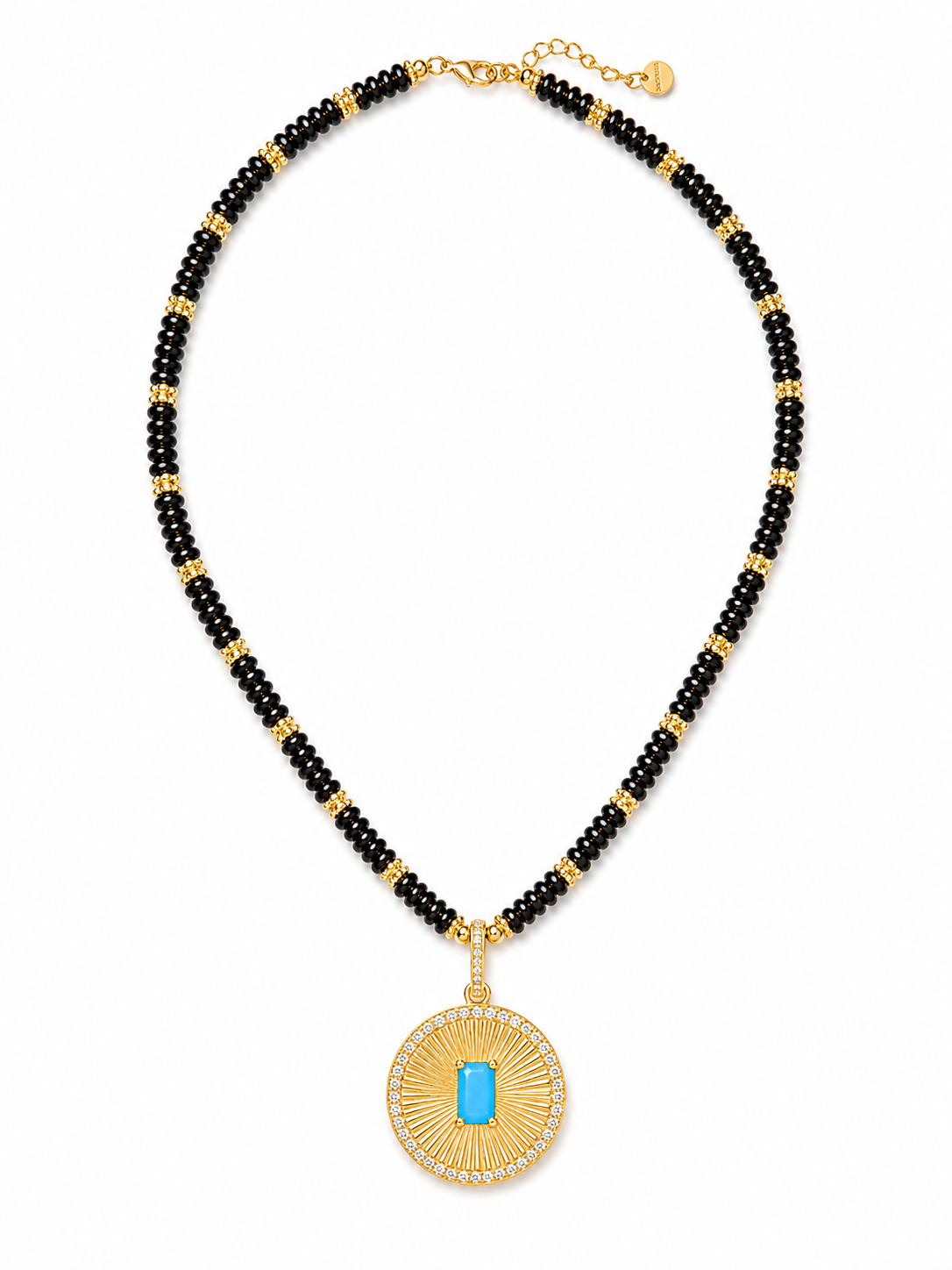 Turquoise Sunburst Onyx Beaded Necklace