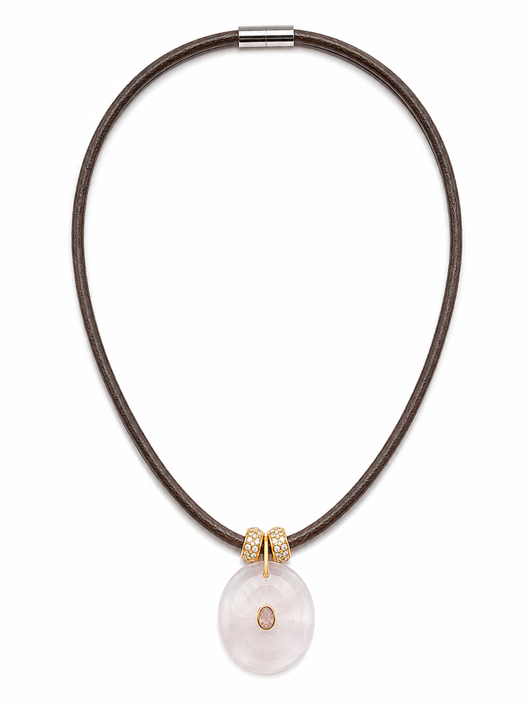 Rose Quartz Pendant Leather Cord Necklace