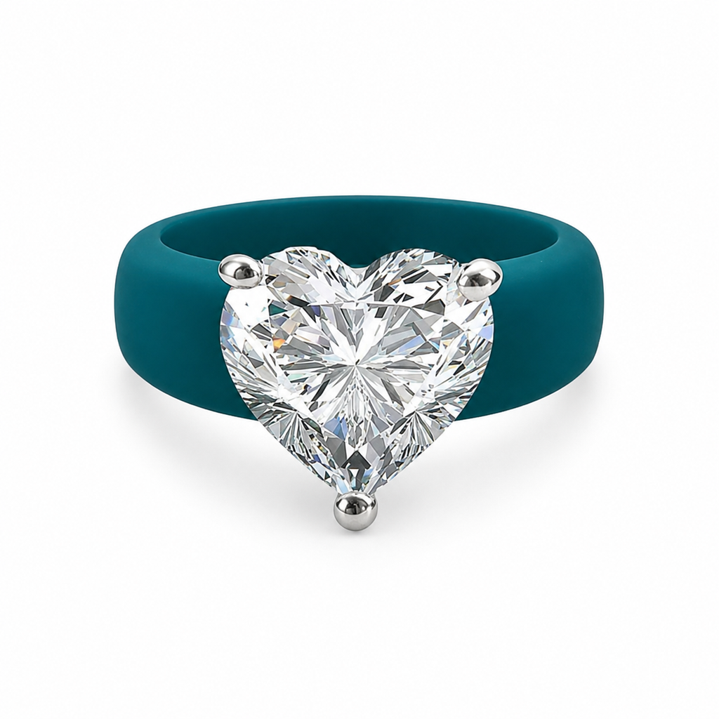 Heart CZ Teal Silicone Ring