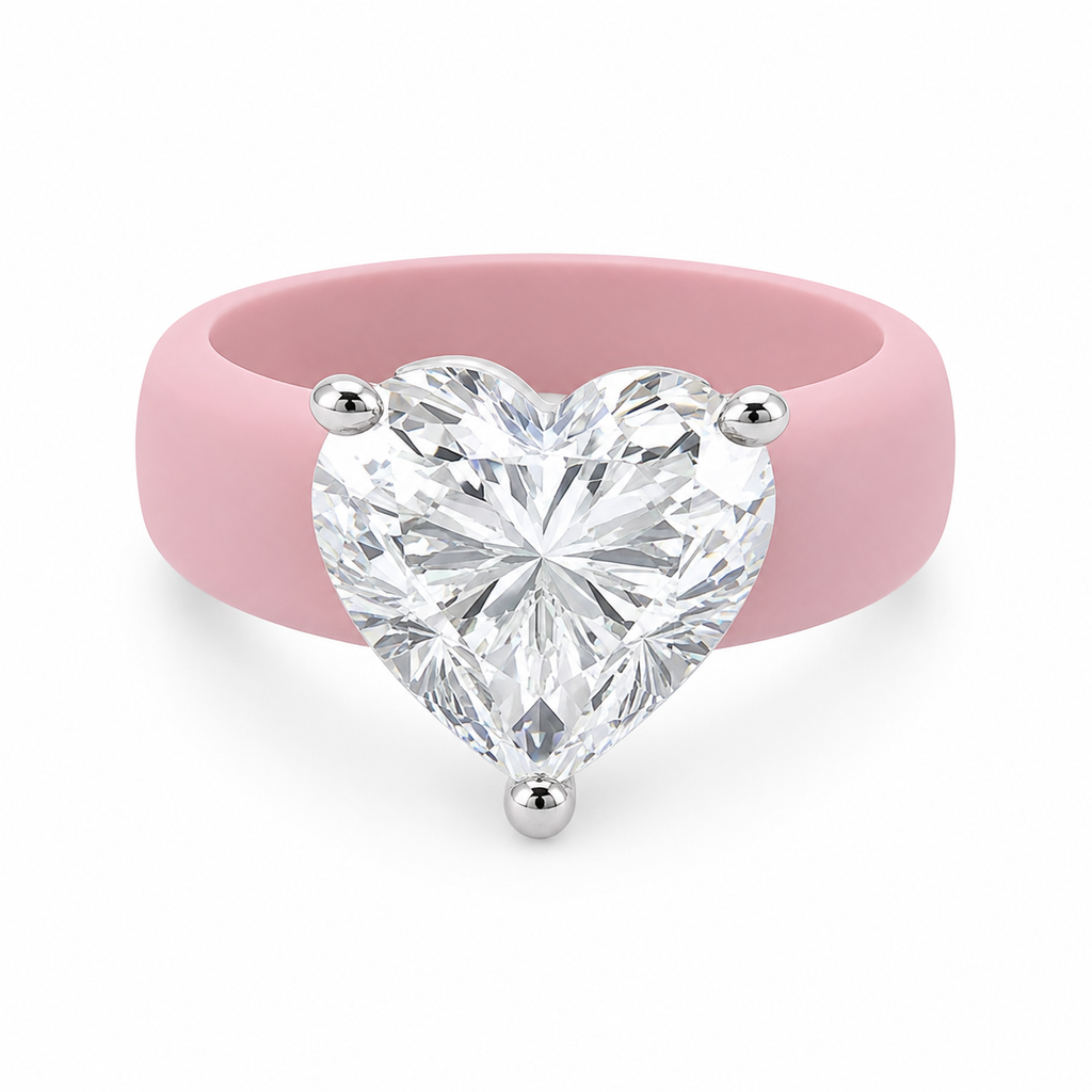 Heart CZ Pink Silicone Ring