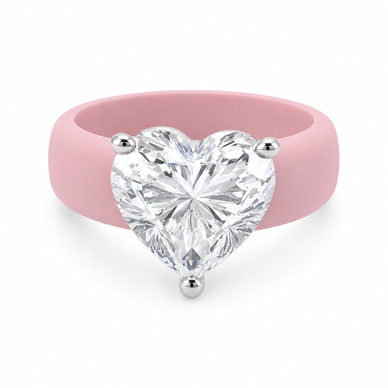 Heart CZ Pink Silicone Ring