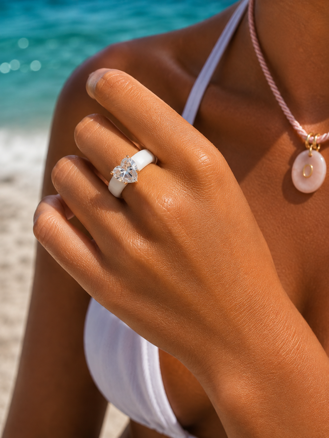 Heart CZ White Silicone Ring