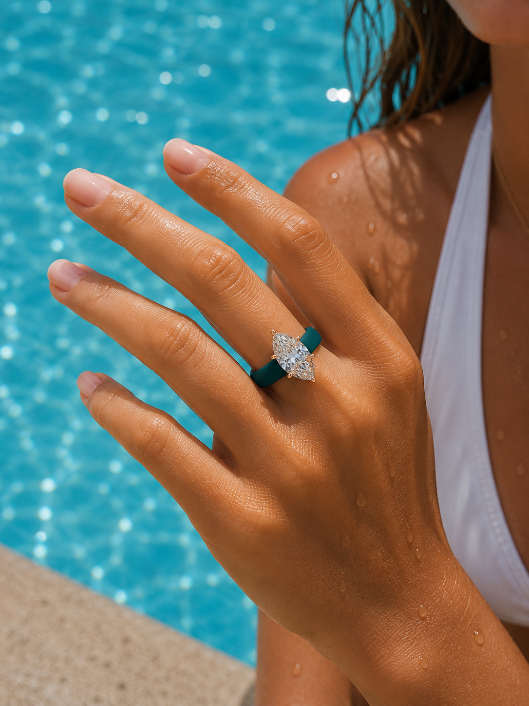 Marquise CZ Teal Silicone Ring
