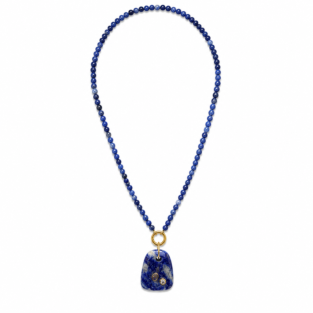 Sodalite Beaded Necklace with Lapis Gemstone Pendant
