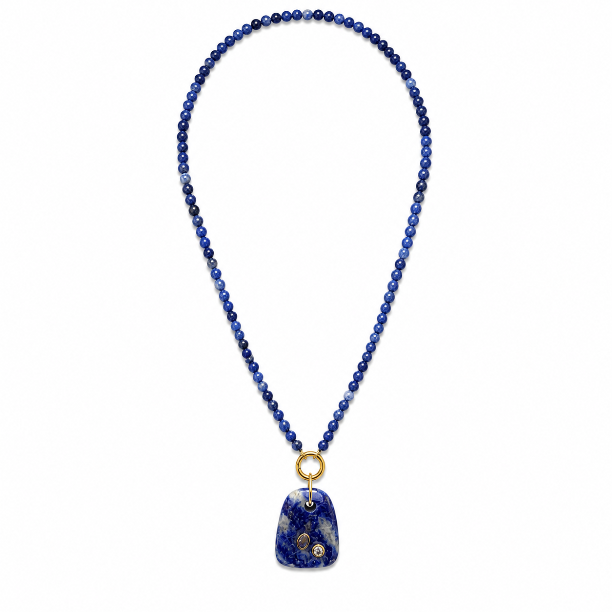Sodalite Beaded Necklace with Lapis Gemstone Pendant