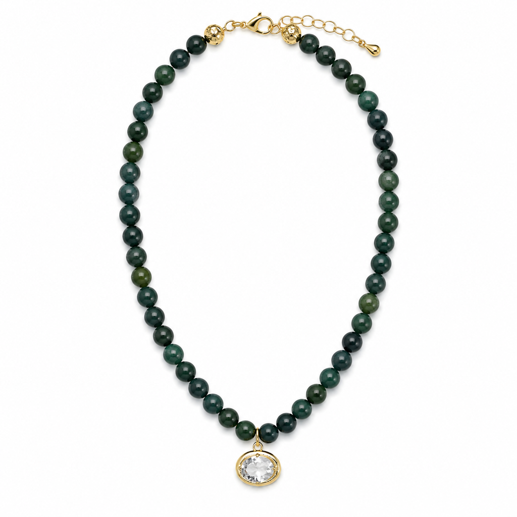 Forest Green Beaded Sparkle Pendant Necklace