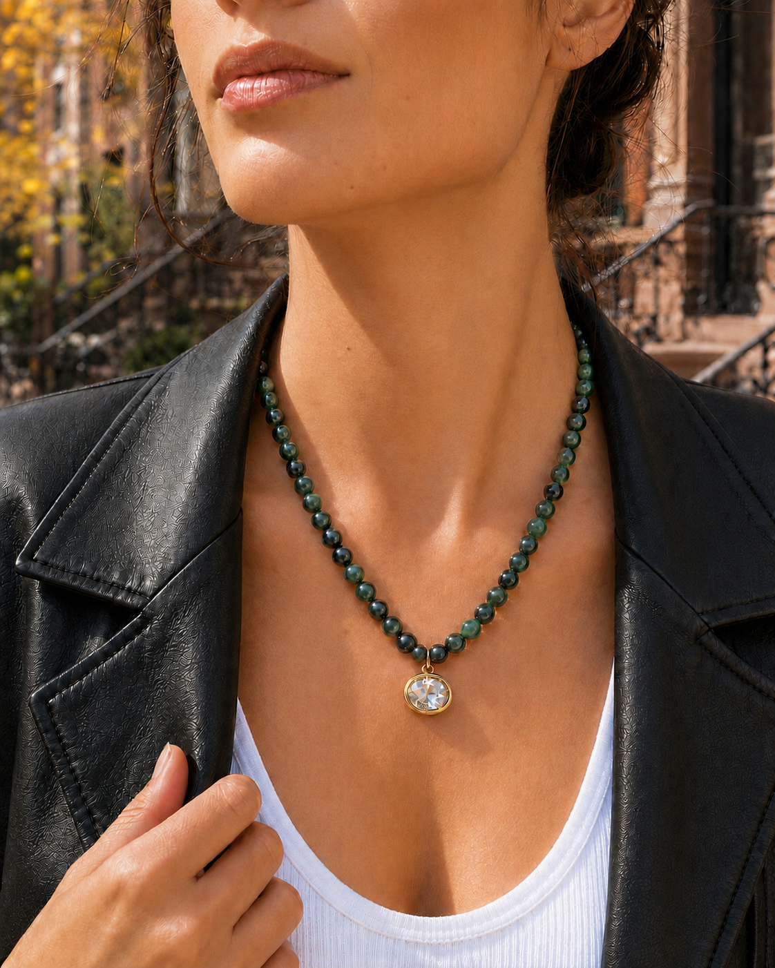 Forest Green Beaded Sparkle Pendant Necklace