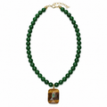 Green Beaded Tiger’s Eye Pendant Necklace