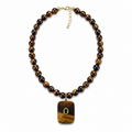 Tiger’s Eye Beaded Necklace with Green Accent Pendant
