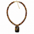 Earth-Tone Beaded Tiger’s Eye Pendant Necklace