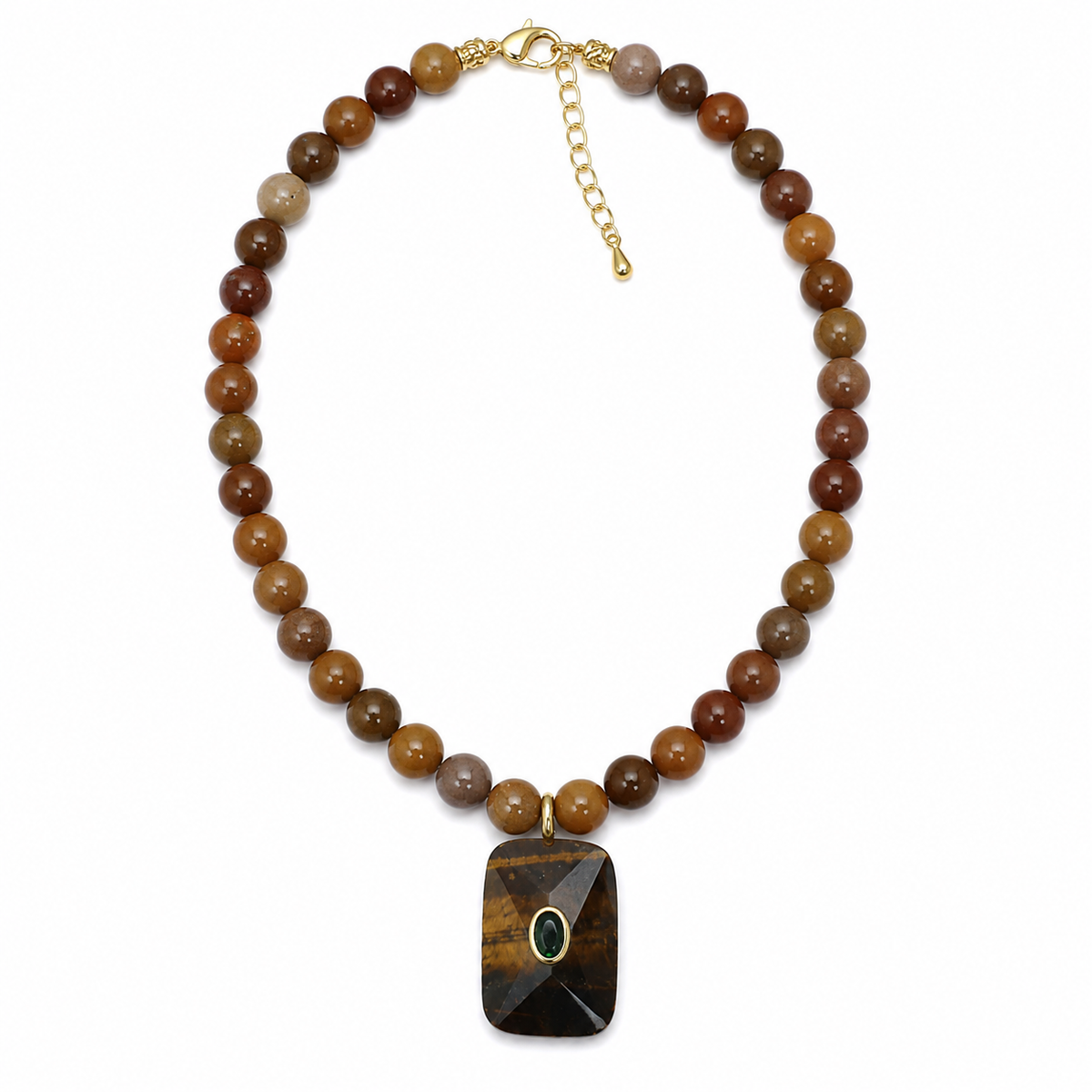 Earth-Tone Beaded Tiger’s Eye Pendant Necklace