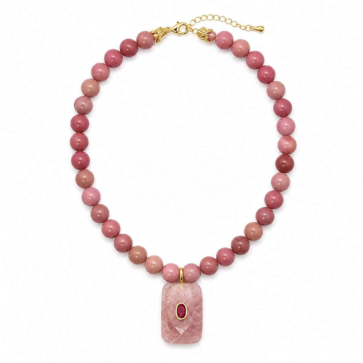 Rosy Glow Beaded Pendant Necklace