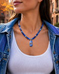 Midnight Blue Beaded Pendant Necklace
