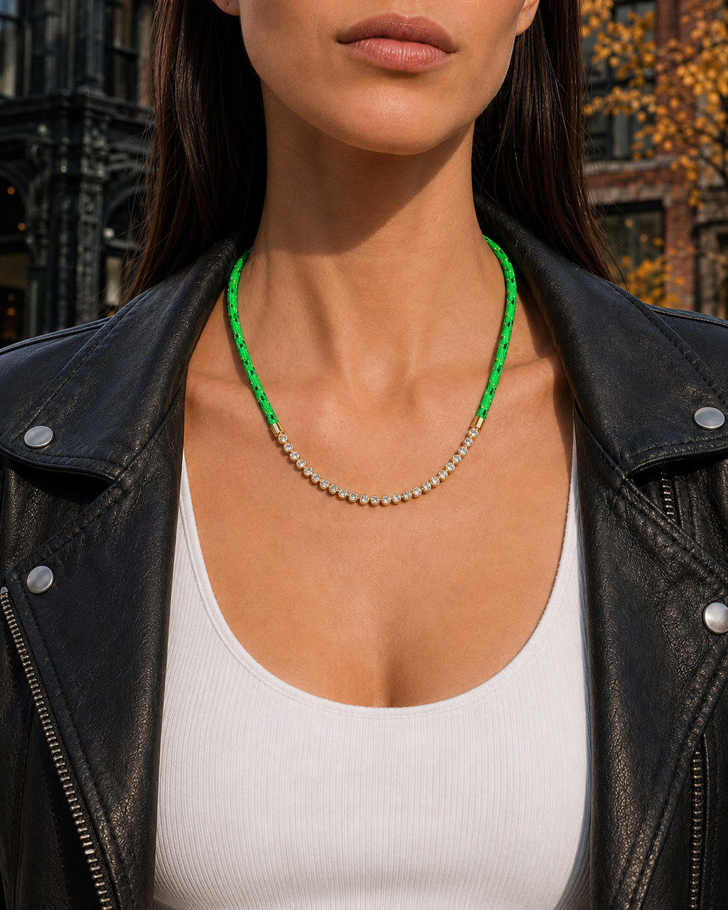 Green Paracord & CZ Tennis Necklace