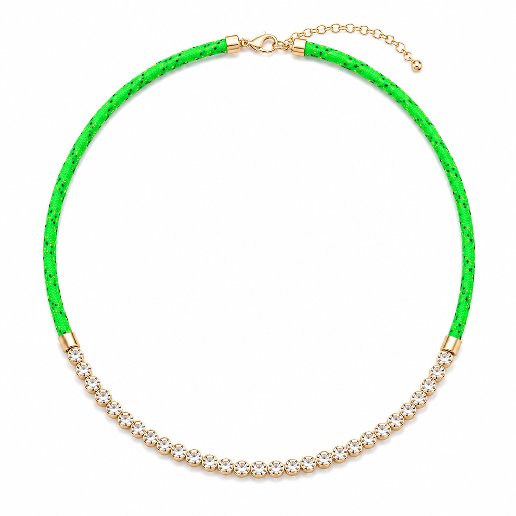 Green Paracord & CZ Tennis Necklace