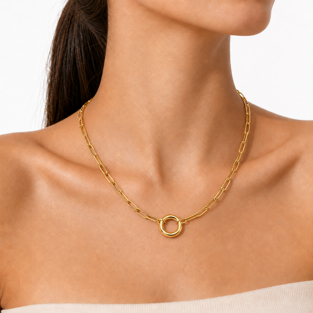 Gold Paperclip Link Charm Necklace
