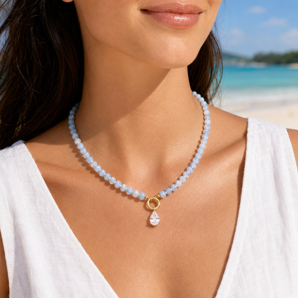 Blue Gemstone Teardrop Necklace