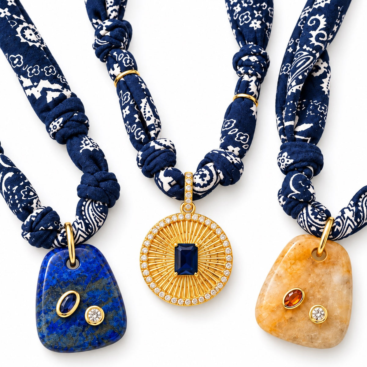 Navy Bandana Lapis Pendant Necklace